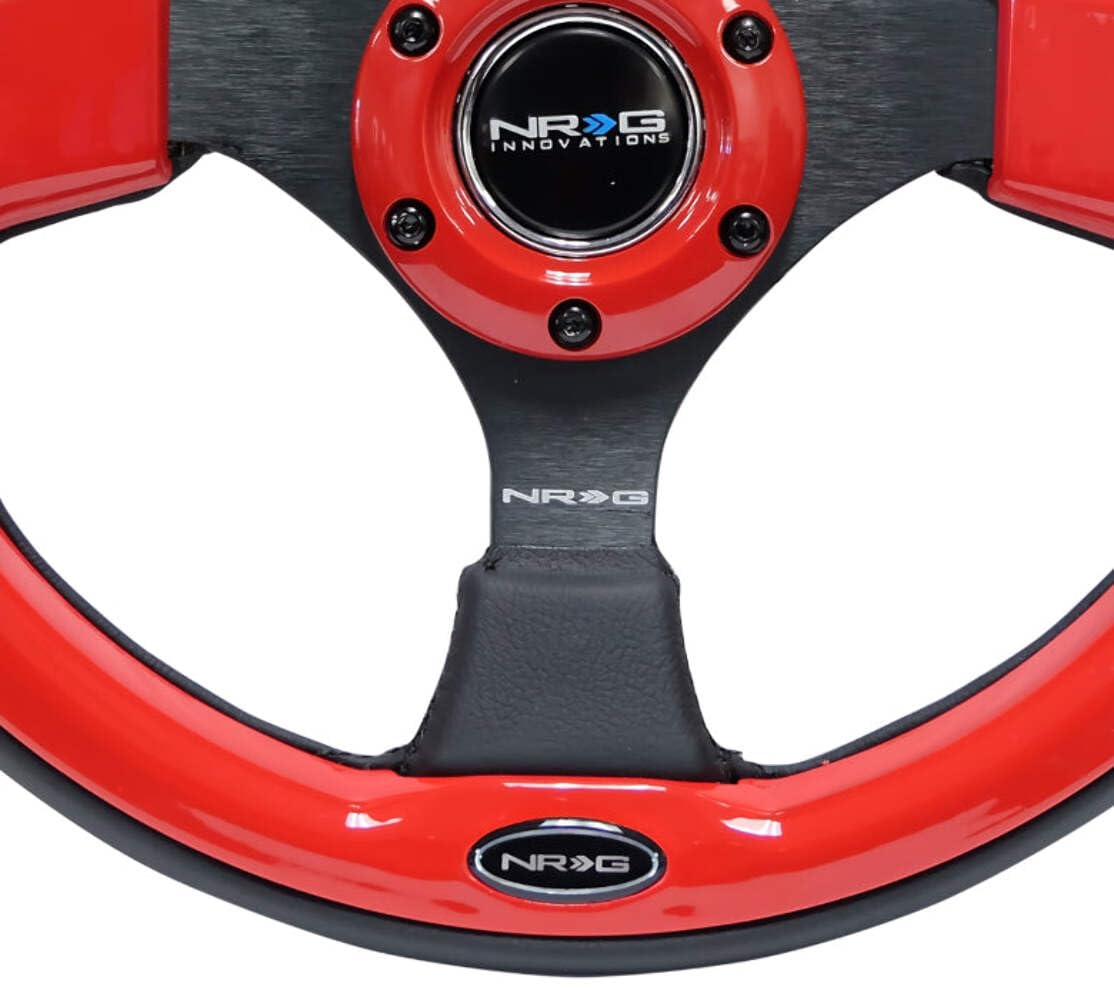 NRG Innovations Reinforced NRG-RST-001RD Steering Wheel- 320mm Sport Steering Wheel with Black Leather/Red Molded Trim