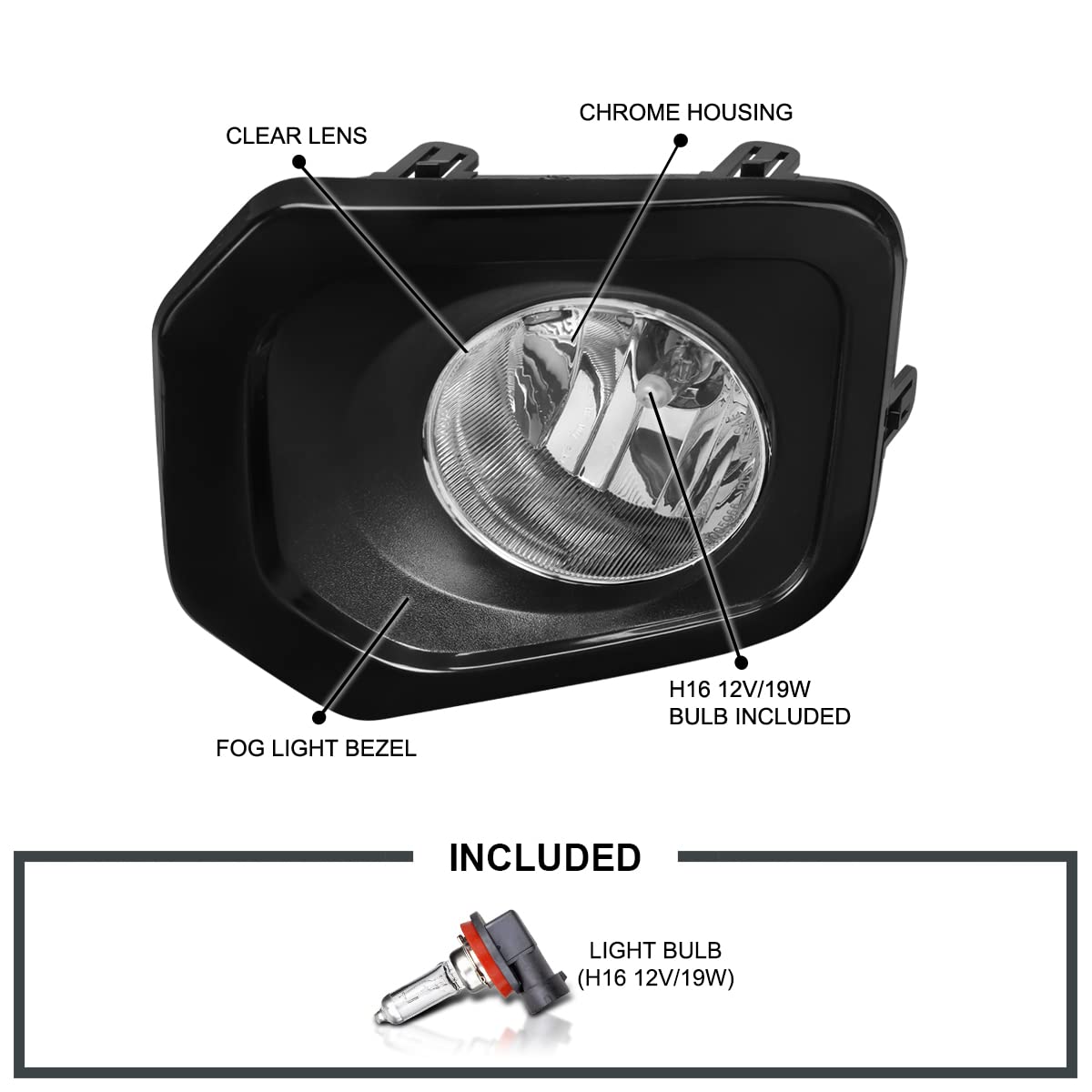 Fog Lights + Bezel Cover + Switch SPEC-D TUNING Compatible with 2016-2022 Toyota Tacoma, L+R Pair Assembly