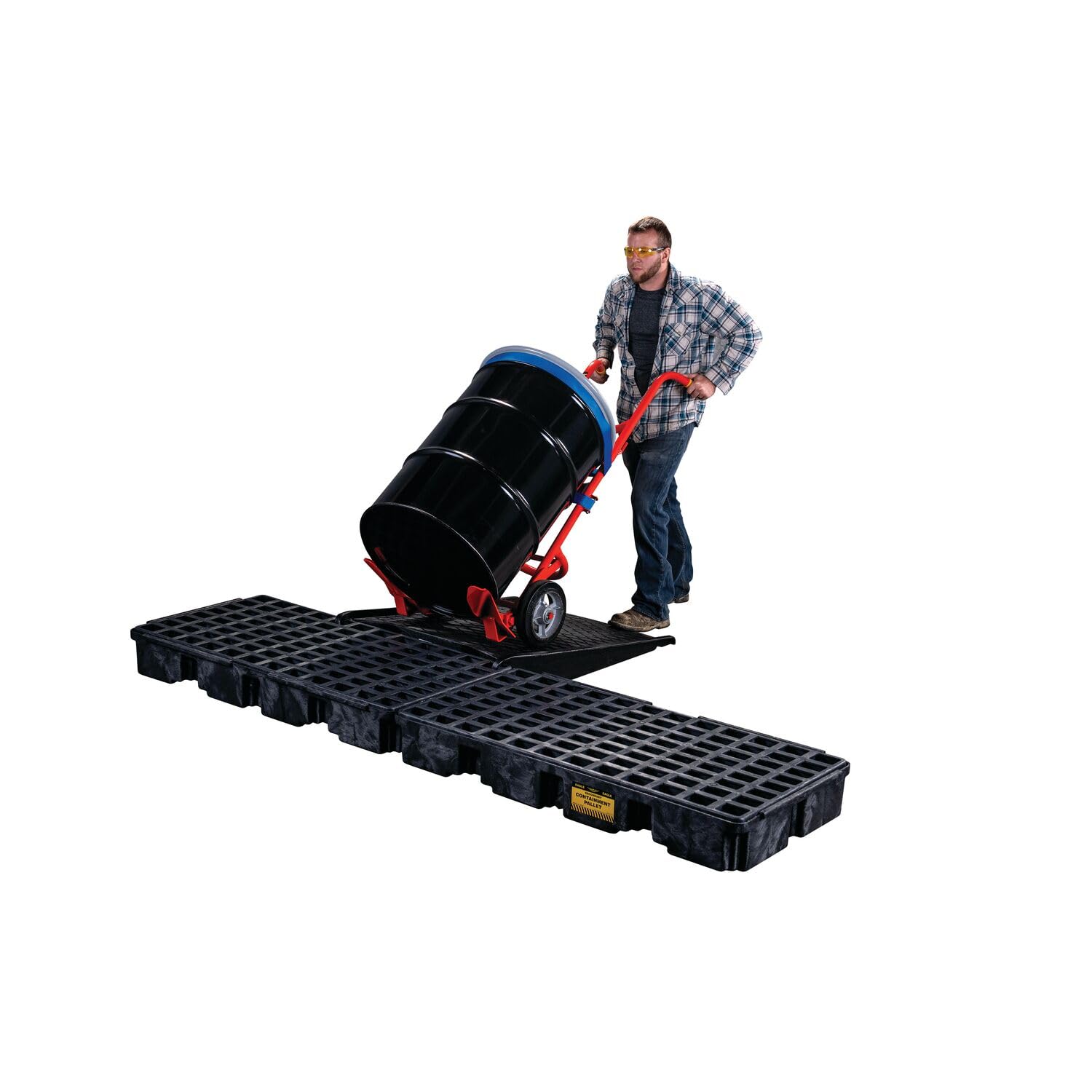 4 Eagle Drum Spill Platform with Drain and Forklift Pockets, 103.5"x26.5"x6.5", 60.5 Gallon Sump, 10,000 lbs. Load Capacity Containment Tray, Made in USA, Black, 1647BD