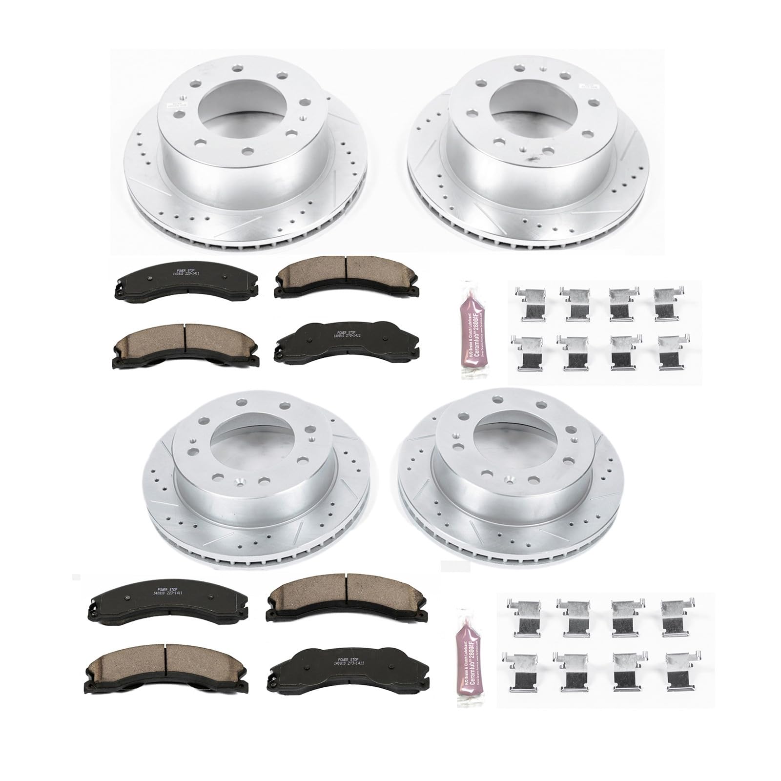 Power Stop K5561 Z23 Carbon Fiber Brake Pads Front and Rear with Drilled & Slotted Brake Rotors Kit For Chevy Silverado 2500, Chevy Silverado 3500, GMC Sierra 2500, GMC Sierra 350 [Model Specific]