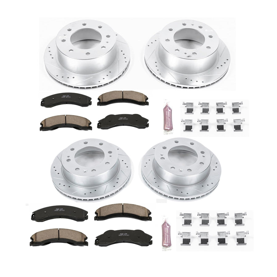 Power Stop K5561 Z23 Carbon Fiber Brake Pads Front and Rear with Drilled & Slotted Brake Rotors Kit For Chevy Silverado 2500, Chevy Silverado 3500, GMC Sierra 2500, GMC Sierra 350 [Model Specific]