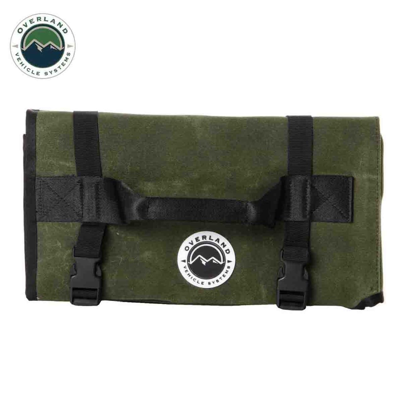 Overland Vehicle Systems General Tool Storage Bag Rolled - #16 Military Style Waxed Canvas - 19 Storage Pockets - Infused with Paraffin Wax Waterproofing