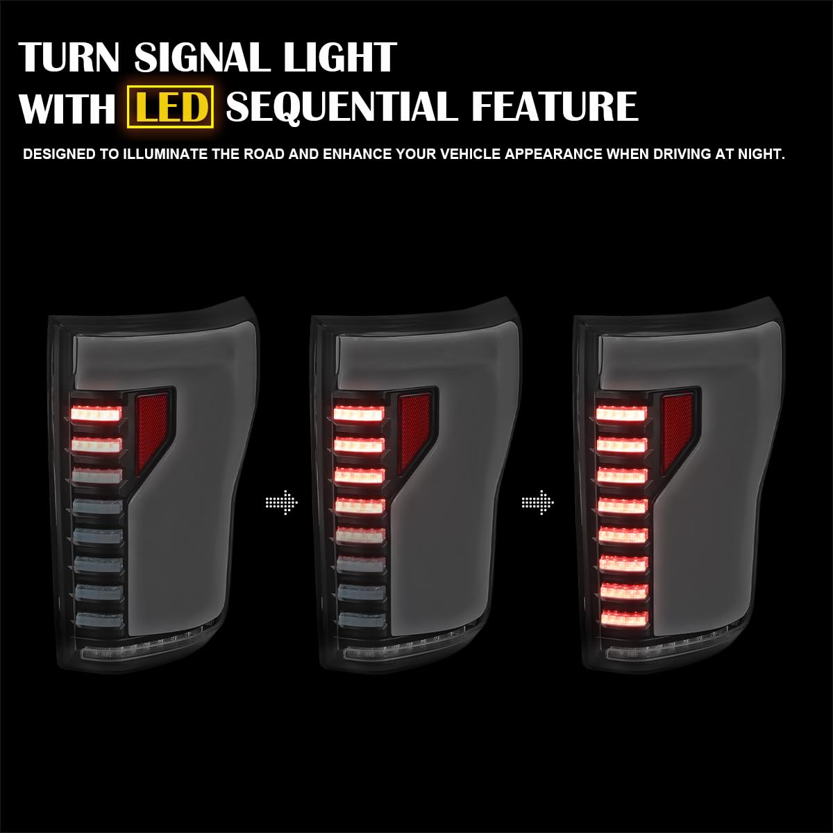 Black Lightning Style SPEC-D TUNING LED Tail Lights w/White LED Sequential Turn Signal and Startup Animation Compatible with 2018-2020 Ford F150 Pickup, Left + Right Pair Assembly