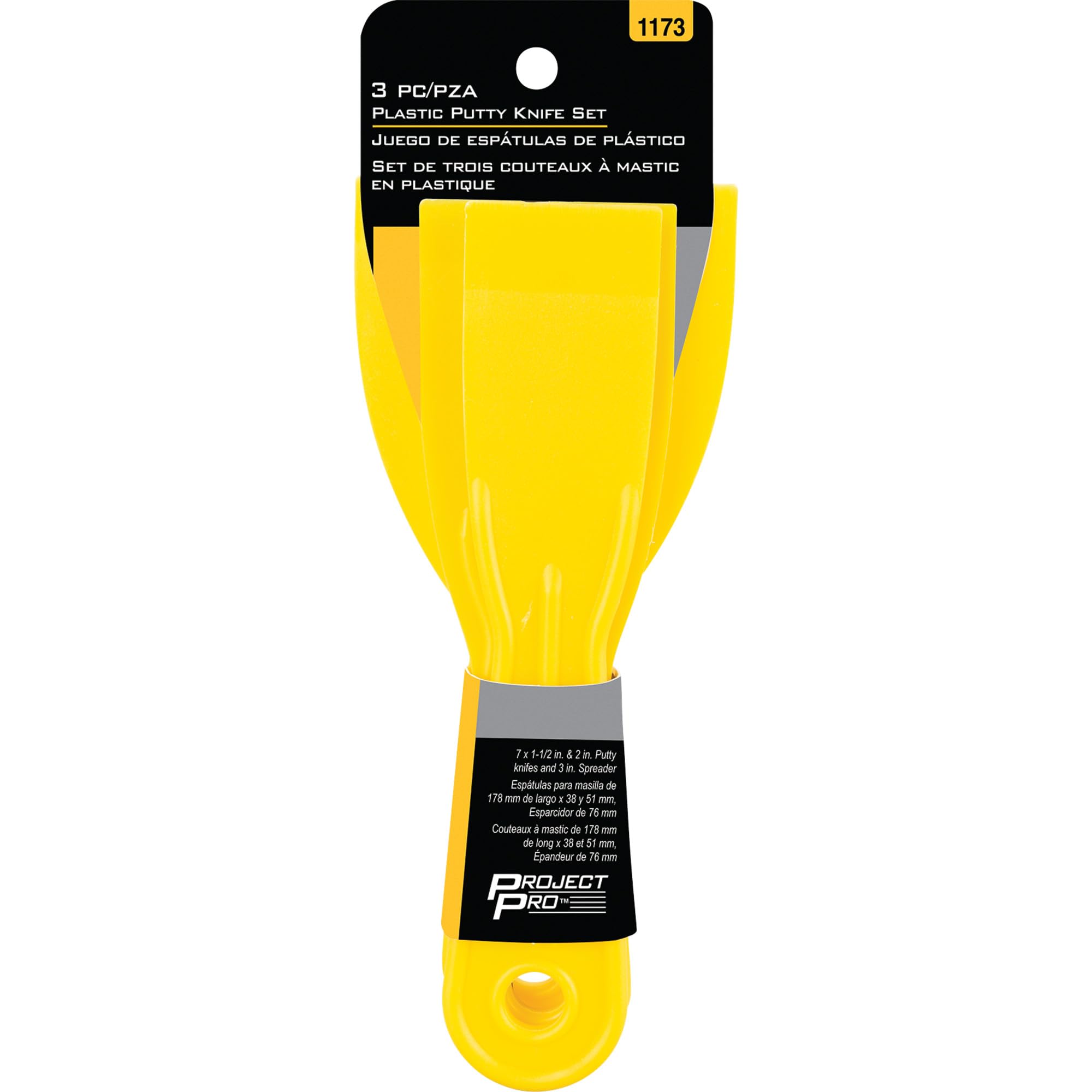 3 Pc. Performance Tool Plastic Putty Knife Set 1.5-3 In., Durable Polypropylene, Angled Edges, Contoured Blades, Yellow