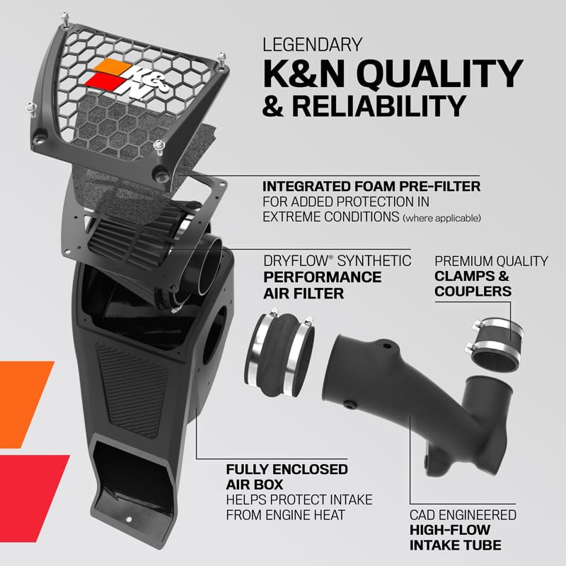 Cold Air Intake System K&N: Dry-Flow Air Filter, Increase Performance & Towing: Compatible with 2021-2025 Ford: F150, 30-2616