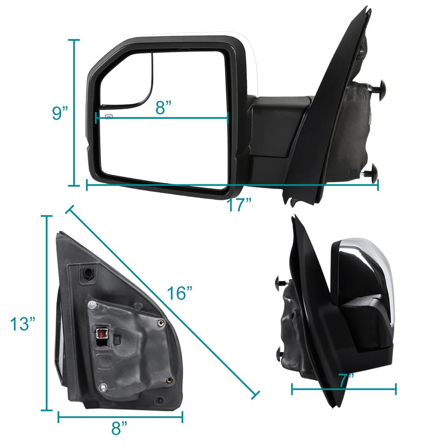 Chrome Spec-D Tuning Power + Heated + LED Turn Signal Left Driver Side Mirror Compatible with 2015-2020 Ford F150 F-150