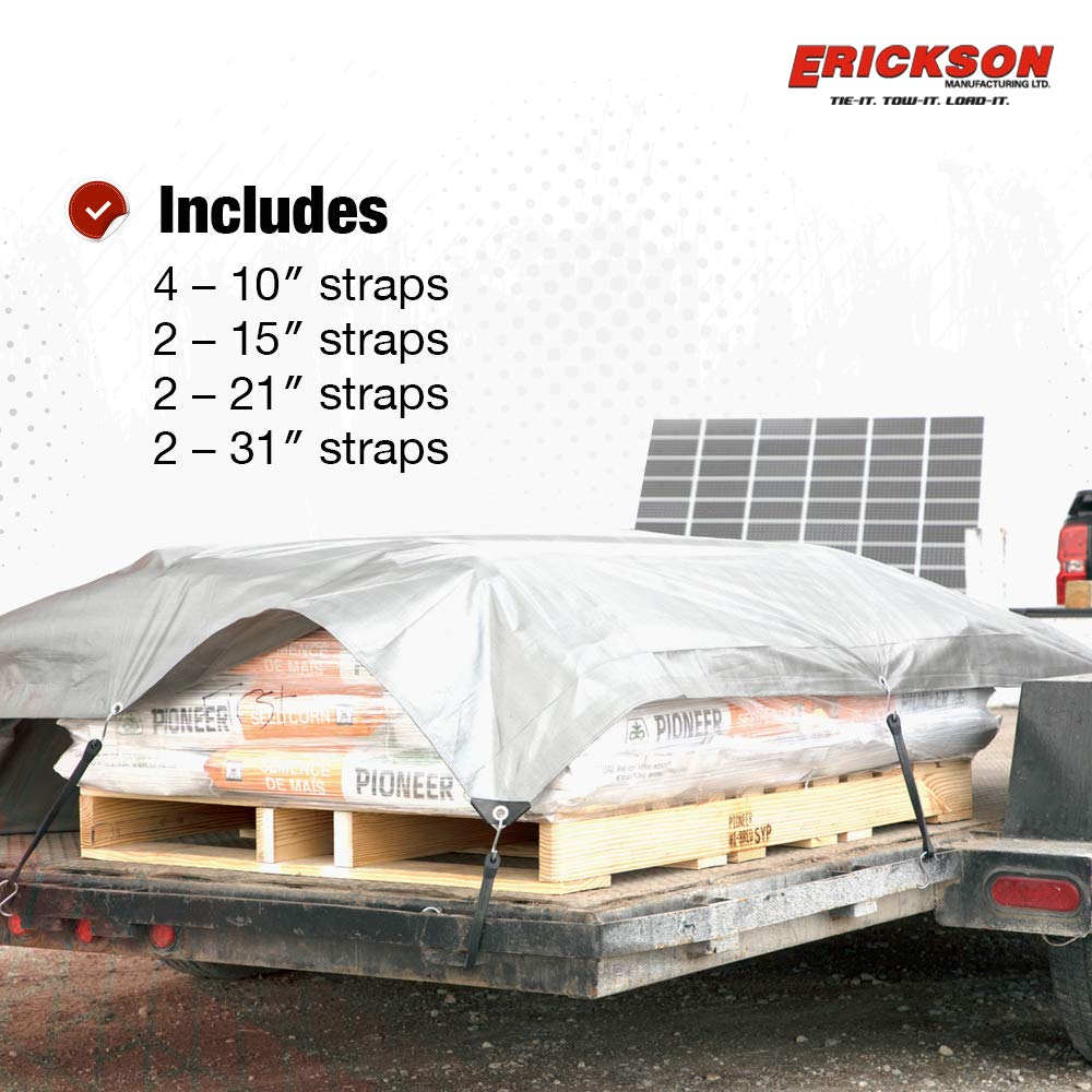 Multiple Length Erickson 06610 EPDM Rubber Tarp Strap, (Pack of 10)