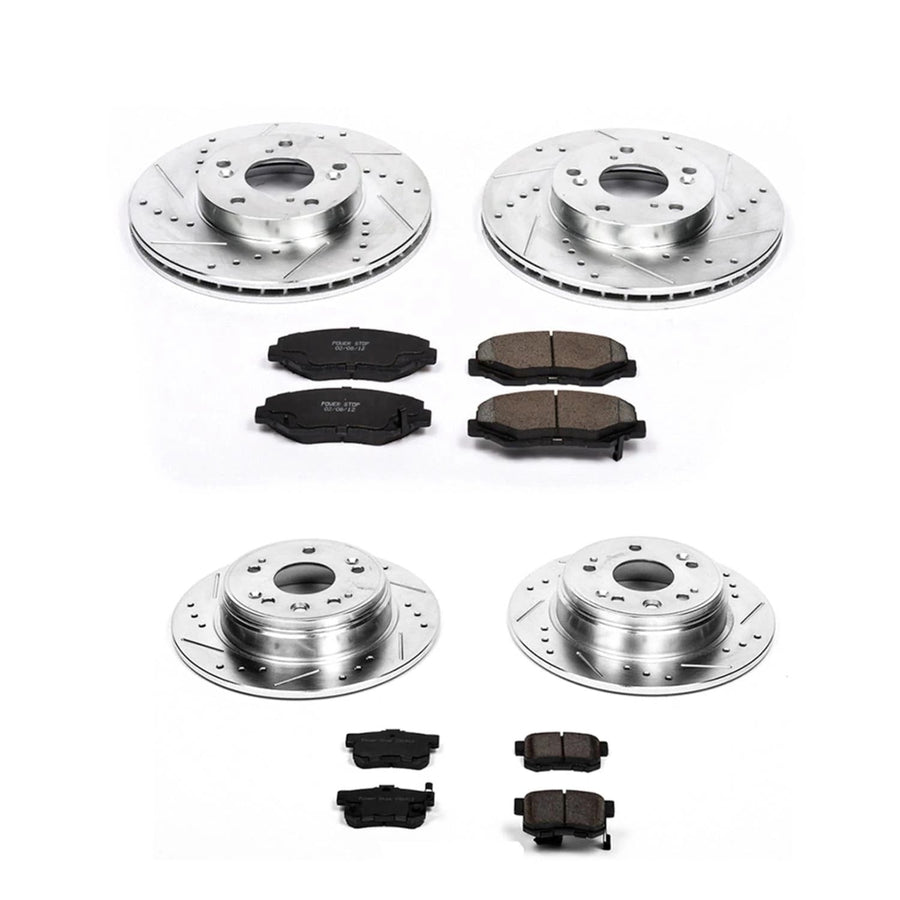 Power Stop K6171 Z23 Carbon Fiber Brake Pads Front and Rear with Drilled & Slotted Brake Rotors Kit For Honda CR-V 2002-2004 [Model Specific]