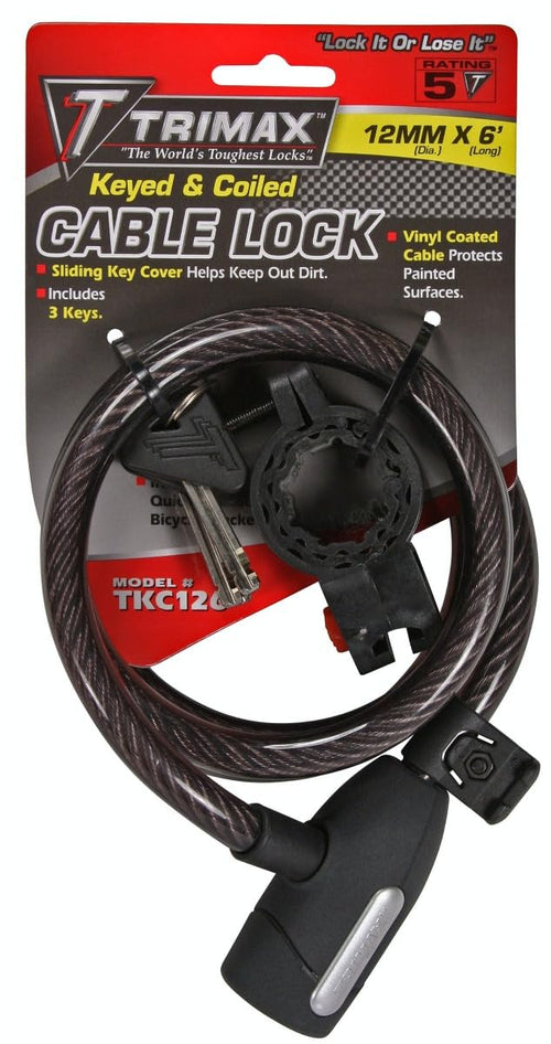 Trimax Coiled Cable Lock Trimaflex with Bracket- 6' L X 12Mm TKC126, Card Packaging