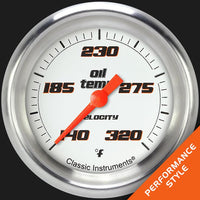 Velocity White Classic Instruments 2 5/8" Oil Temperature Gauge VS328WAPF