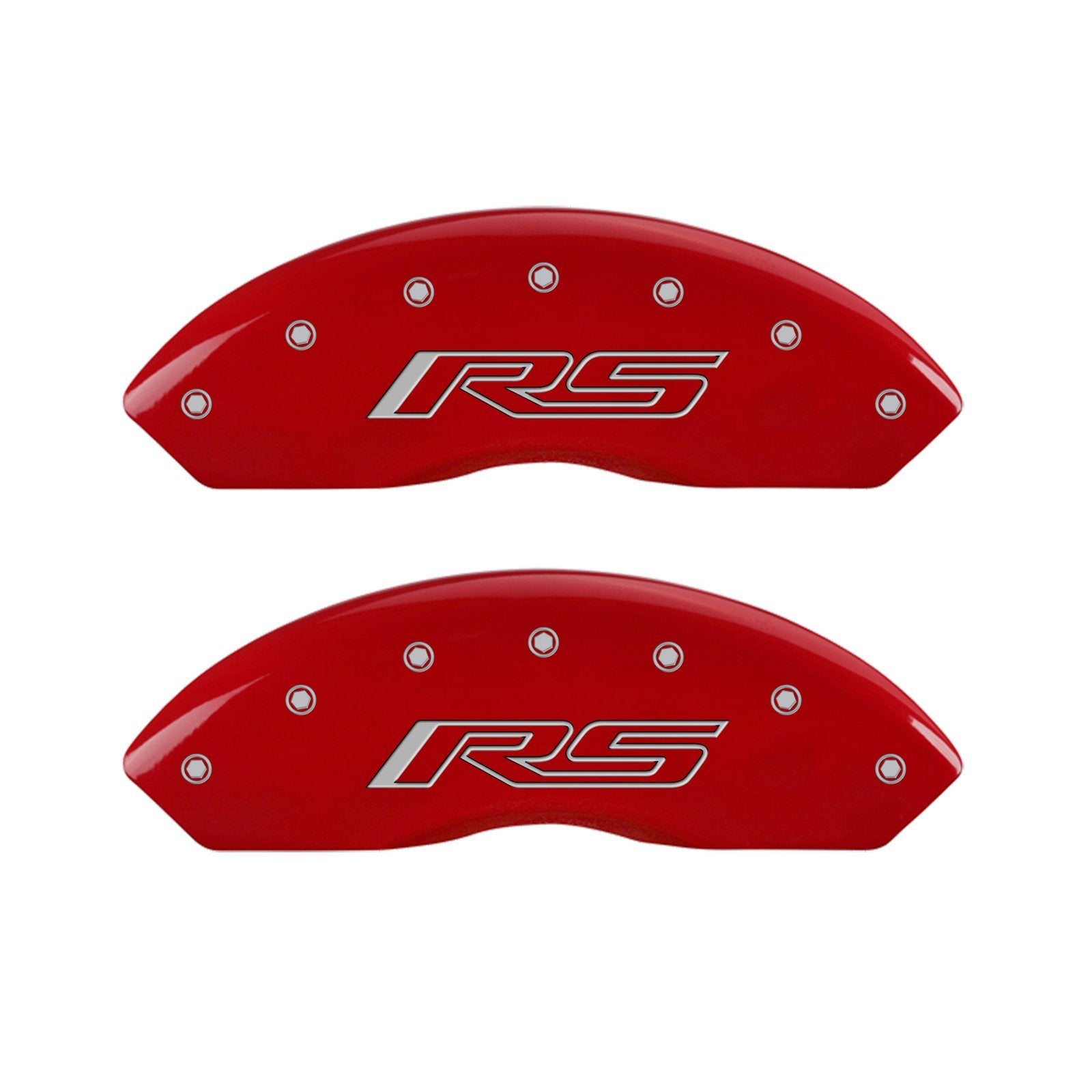 Caliper Covers MGP Compatible with 2016-2024 Chevy Camaro (Fits 18"+ Wheels & Standard JL9 Brakes) Powder-Coated Finish, 4 PCS Front and Rear (Red - RS Engraving)