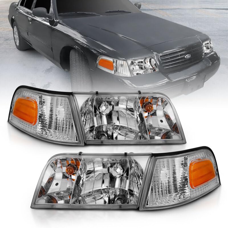 1998-2005 Ford Crown Victoria ANZO Crystal Headlight Chrome with Bumper Light (OE)