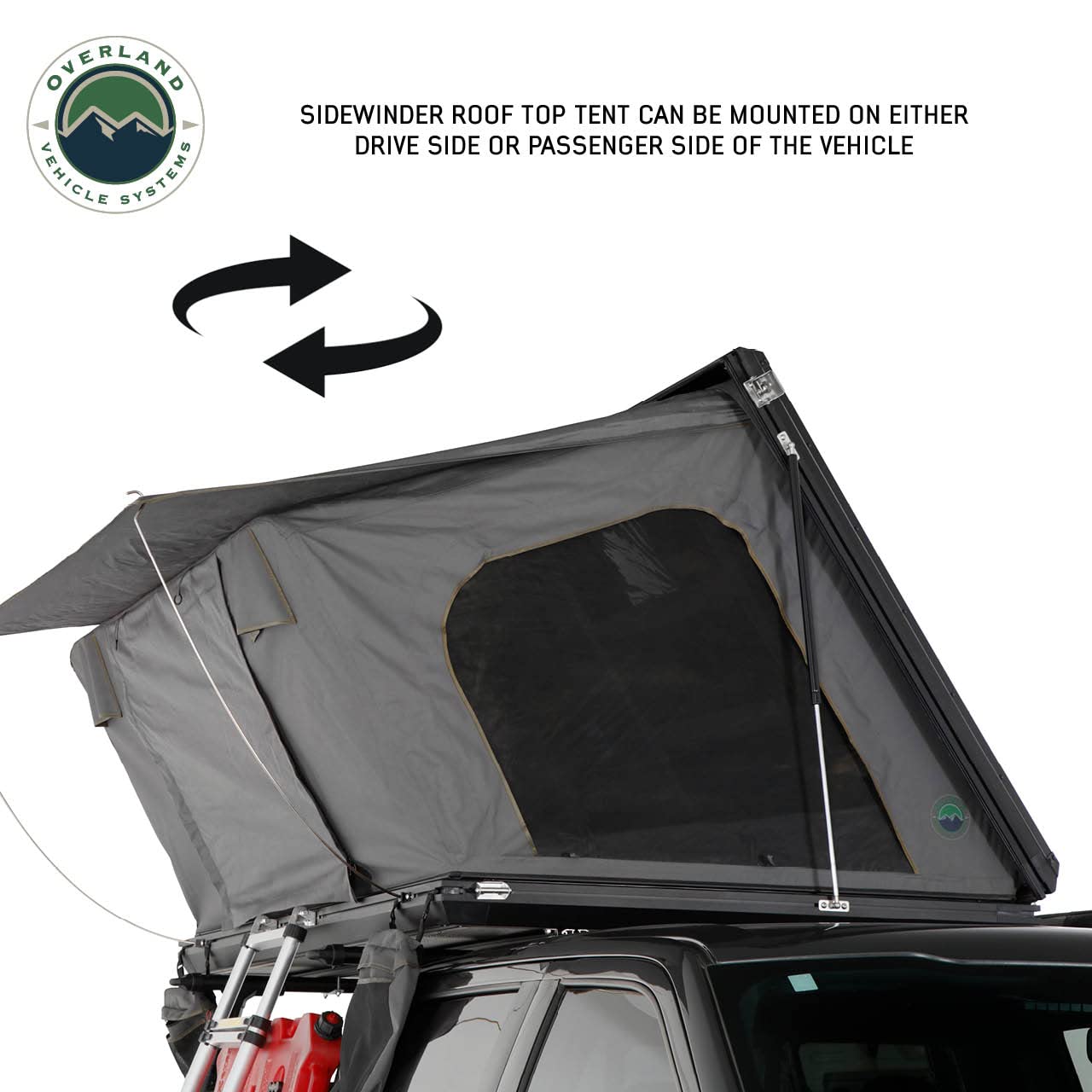 Overland Vehicle Systems Sidewinder HD Side Load Aluminum Hard Shell Roof Top Tent, Grey Body & Green Trim - Premium 280G Rip Stop Waterproof Tent Body - 2 to 3 Person Roof Top Tent