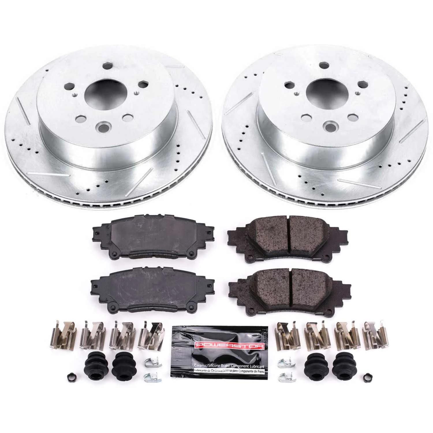 Power Stop K6928 Rear Brake Pads Z23 Carbon Fiber with Drilled & Slotted Brake Rotors Kit For Lexus IS250 2014-2015, Lexus IS350 2014-2015 [Model Specific]