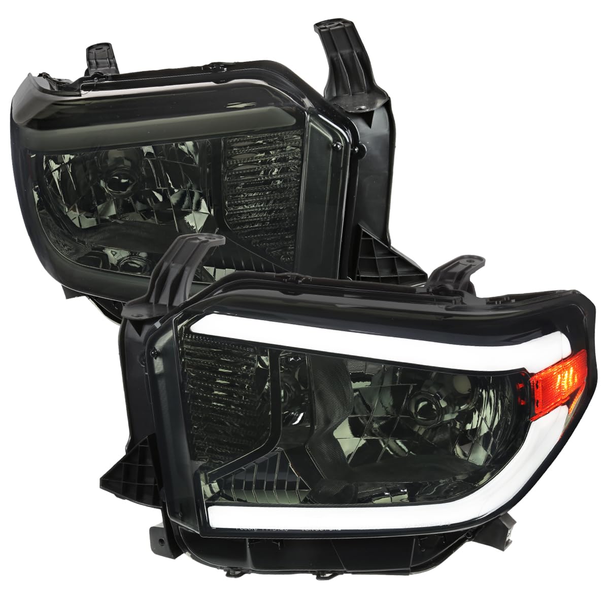 Smoke Spec-D Tuning Headlights w/LED Tube Compatible with 2014-2021 Toyota Tundra, Left + Right Pair Headlamp Assembly