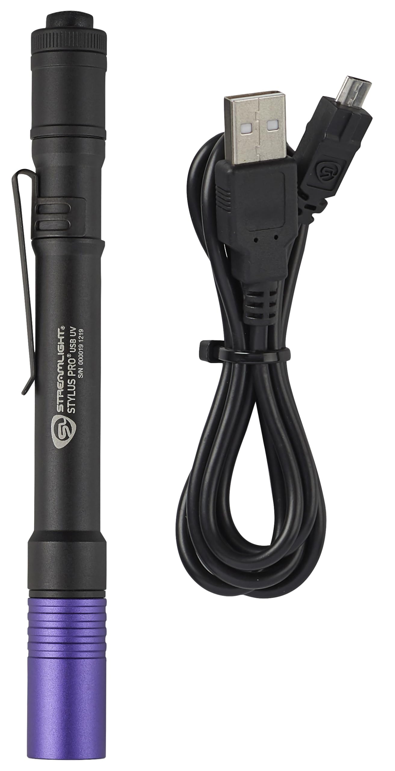 Streamlight Stylus Pro USB 66149 400nm UV Rechargeable Penlight with USB Cord and Nylon Holster, Black