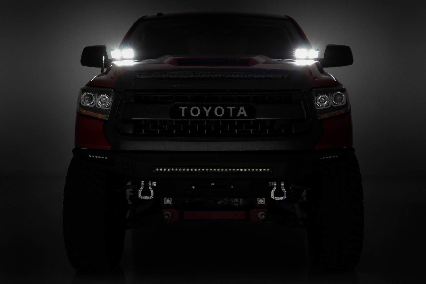 Quad Rough Country 3" Wide Angle LED Light Kit for Toyota Tundra (2014-2021) - Lower Windshield Mount, 27,000 Lumens, Wide Side Beam Off-Road Lighting