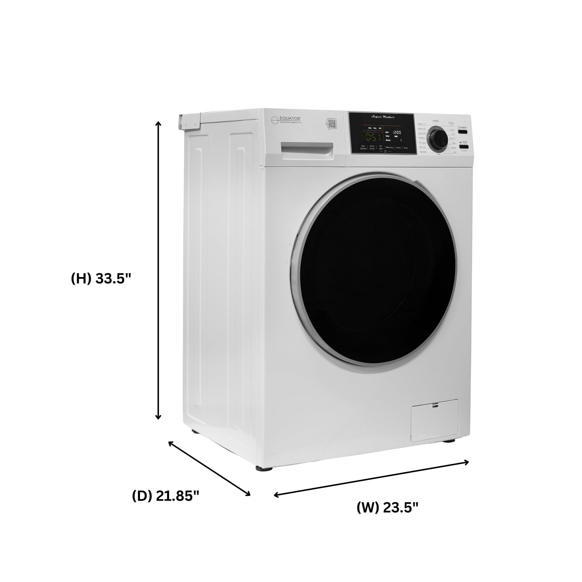 Equator 1.6cf/15lbs Compact Washer PET CYCLE 15 Programs 110V (White)