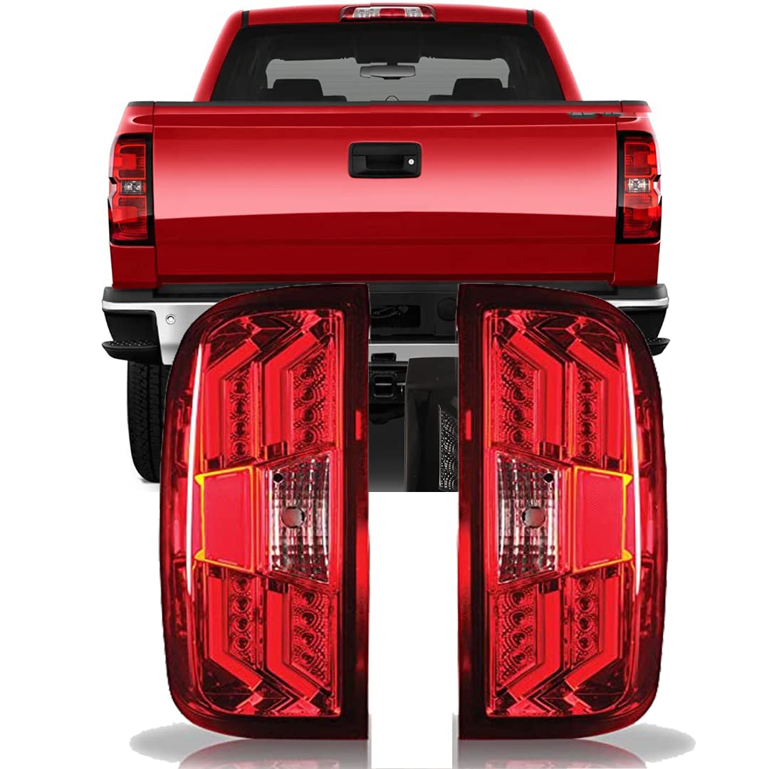 Winjet Off Road Series LED Tail Lights for 2014 2015 2016 2017 2018 Chevy Silverado 1500 Red Lens Rear Lamps PAIR