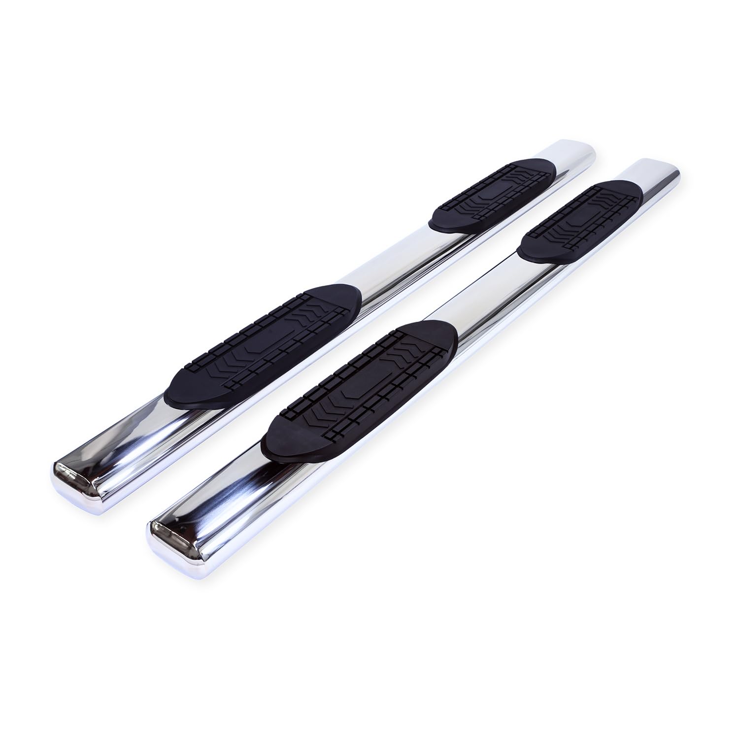 TrailFX Nerf Bars Chevrolet Silverado 1500 Crew Cab Fits 2019-2025 Stainless Steel 6 Inch Oval Straight Polished with Step Pads Rocker Panel Mount Running Boards TrailFX A8255S
