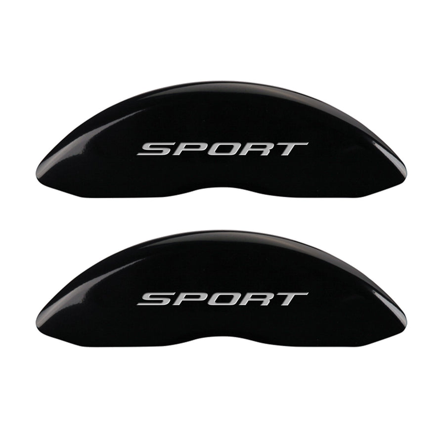 MGP Caliper Covers Front and Rear 10241SSP2BK Black Powder Coat Finish, Set of 4 (No Bolts/Sport 2015 Silver Characters, Engraved)
