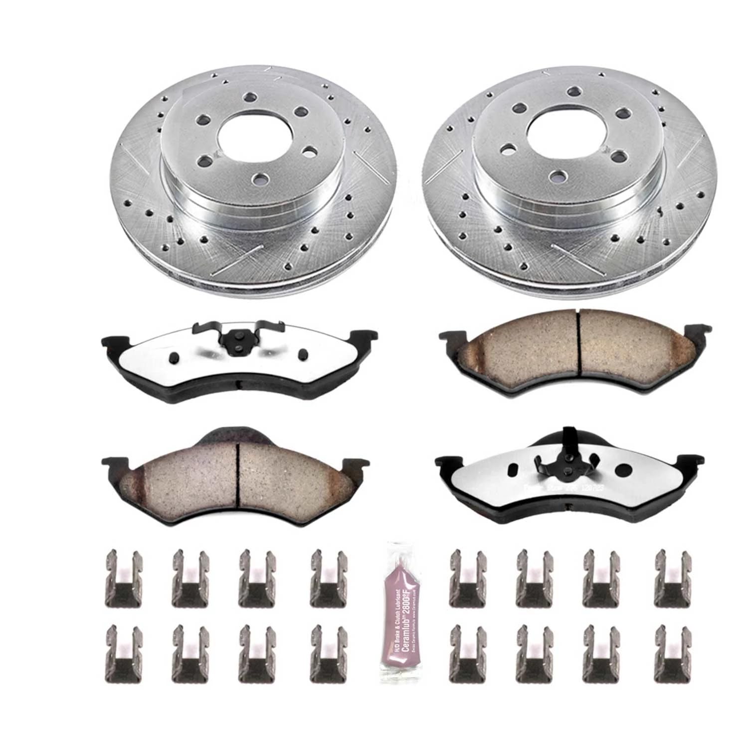 Power Stop Brake Kit Front For 2000 2001 2002 Dodge Dakota 2000 2001 2002 Dodge Durango - Truck & Tow Carbon Fiber Ceramic Pads & Drilled and Slotted Rotors Replacement, K2139-36