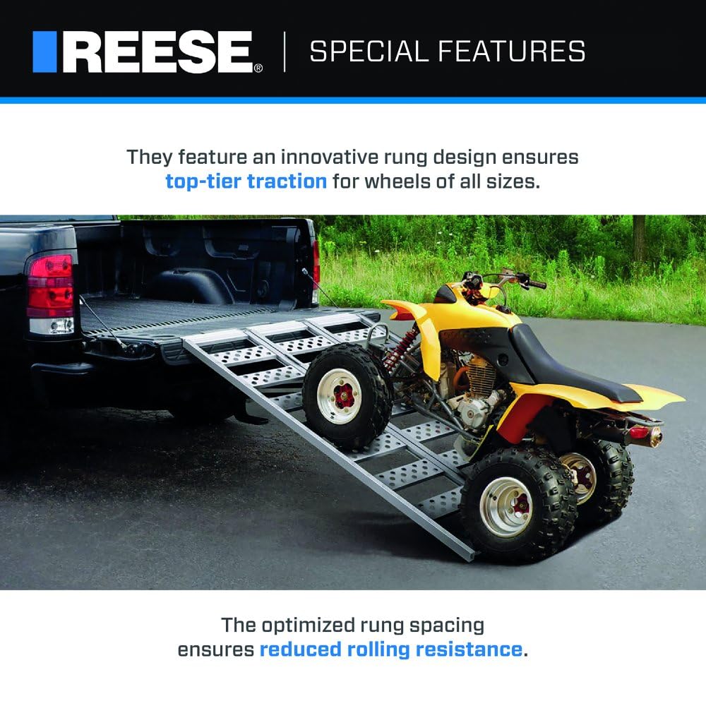 Reese Tri-fold 11272200 Aluminum Utility Ramp for ATVs, Snowmobiles, Dirt Bikes, Lawn Equipment, 45 Inch x 69 Inch, 1,600 lbs. Capacity