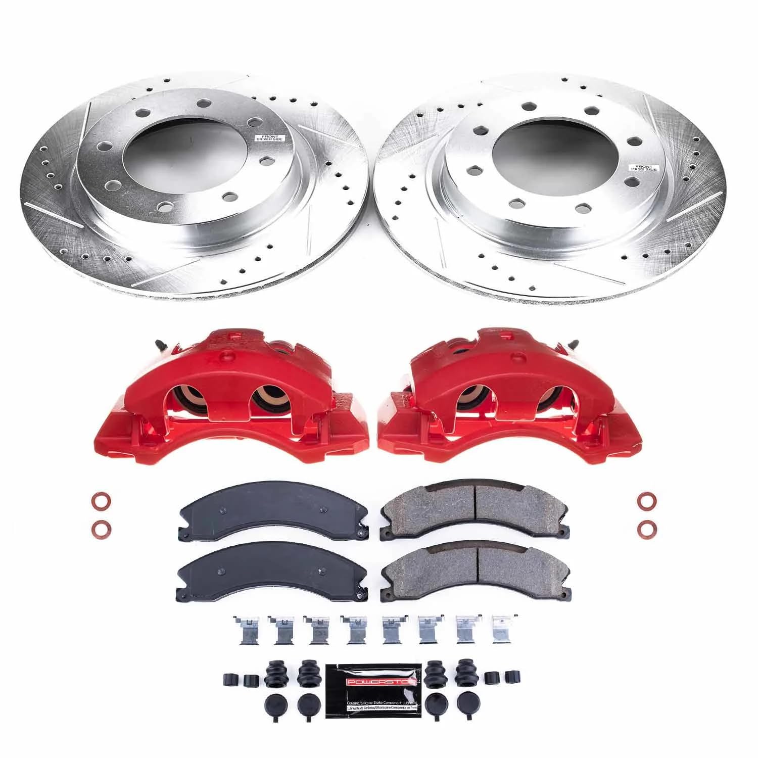 Power Stop Z23 Front Brake Caliper Kit-Drilled/Slotted Rotors, Carbon Ceramic Pads, KC6518 Calipers