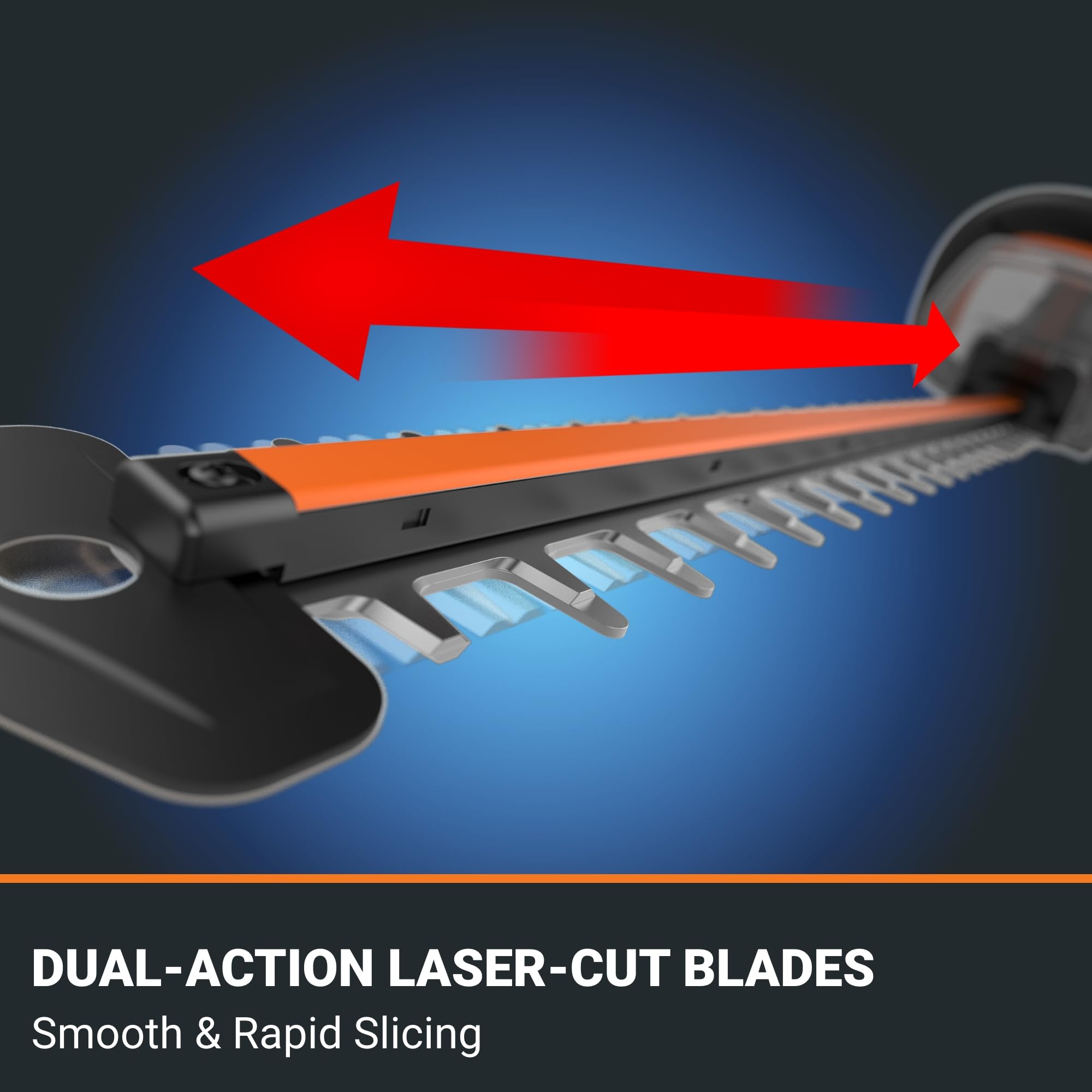 WORX 24" Nitro Cordless Hedge Trimmer, Electric Hedge Trimmer with Dual-Action Blades & 3400 SPM, Brushless Bush Trimmer with 180° Rotating Handle, 2 Batteries & Charger Included, WG286