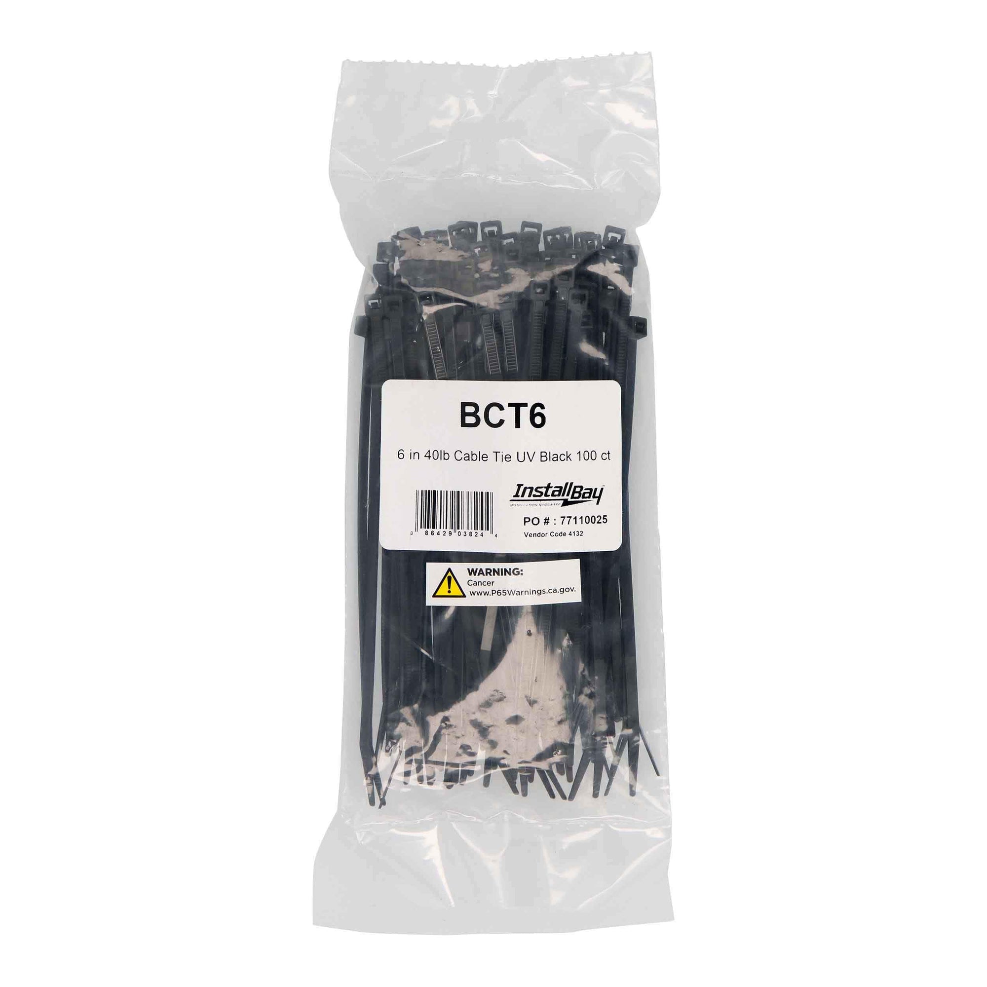 BCT6 Install Bay 6-Inch 30-Pound Cable Tie, Black (100-Pack)