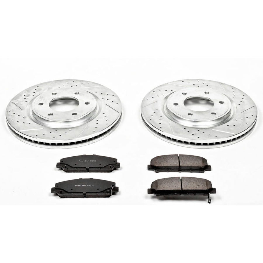 Power Stop K2961 Z23 Front Carbon Fiber Brake Pads with Drilled & Slotted Brake Rotors Kit For INFINITI QX56 2008-2010, Nissan Armada 2007-2011, Nissan TITAN 2008-2010 [Model Specific]