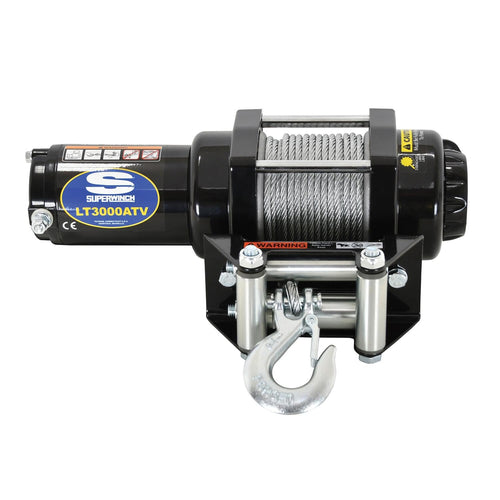 LT3000ATV Superwinch 1130220 12 VDC winch 3,000lbs/1360kg with roller fairlead, mount plate, handlebar rocker switch, and handheld remote
