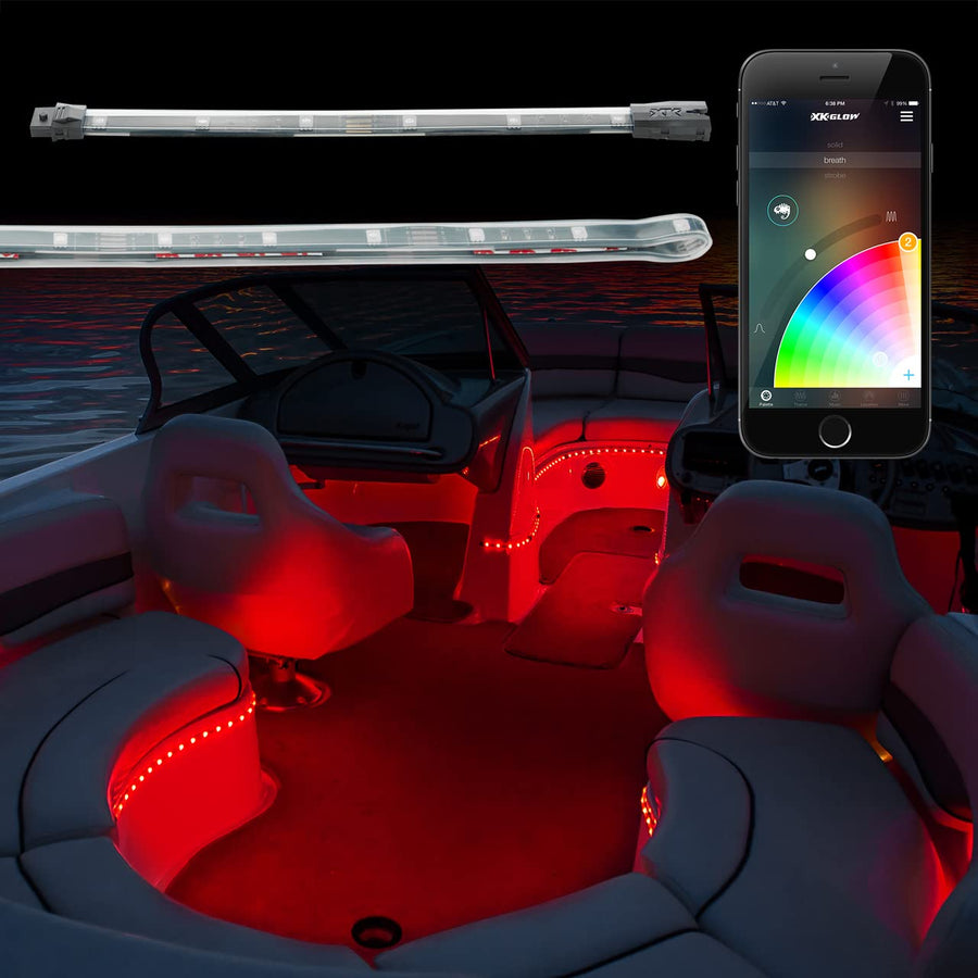 XKGLOW XKchrome Boat 6x36 + 6x9 Strip Advanced Kit with Dual-Mode Dash Mount Controller XK-Boat-ADV-DM