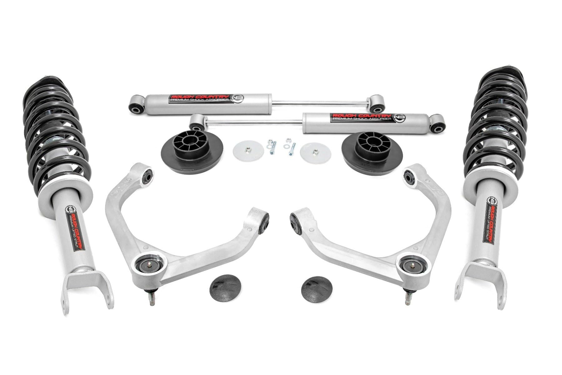 3" Rough Country Suspension Lift Kit with N3 Struts & N3 Rear Shocks for Ram 1500 4WD (2012-2018) - Silver Upper Control Arms