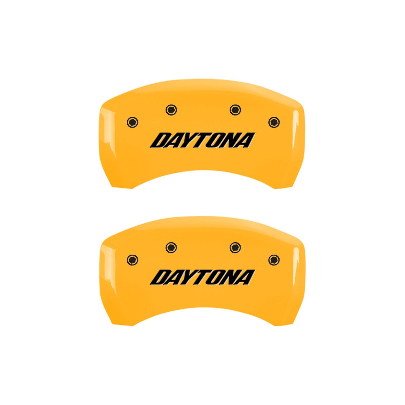 Brake Caliper Covers MGP - for 2011-2023 Dodge Challenger & 2011-2023 Dodge Charger (Requires Dual Piston Front Caliper) Front and Rear Set - Engraved DAYTONA Logo (Yellow)