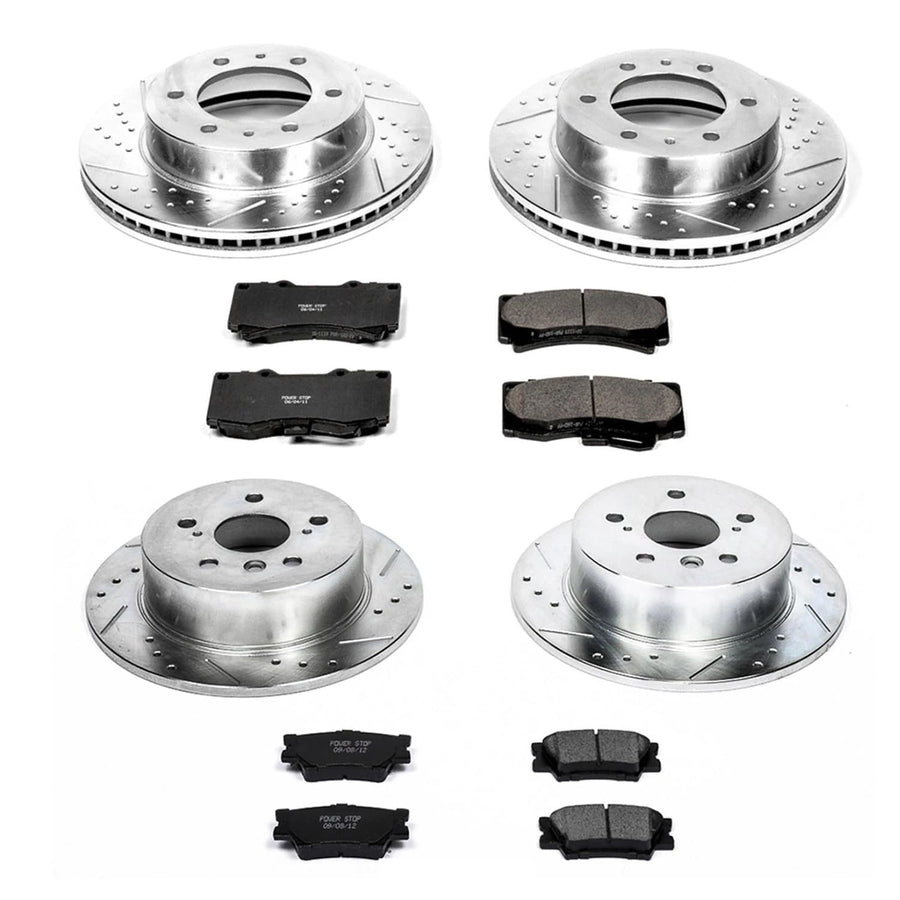 Power Stop K2820 Z23 Carbon Fiber Brake Pads with Drilled & Slotted Brake Rotors Kit Front and Rear For Hummer H3 2006-2010, Hummer H3T 2009-2010 [Model Specific]