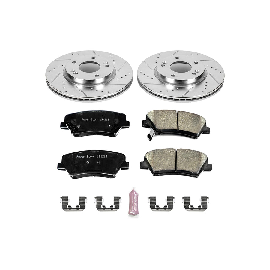Power Stop K6503 Z23 Carbon Fiber Brake Pads with Drilled and Slotted Brake Rotors Kit For Elantra | Elantra GT | Veloster | Forte Koup | Forte Sedan | Forte5 [Application Specific]