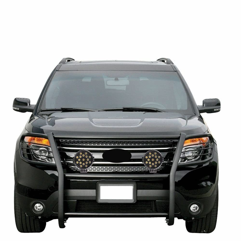 Grille Brush Black Horse Bumper Guard Modular Come with Pair of 7.0" Dia.LED Lights with Black Trim Rings Compatible with 2016-2019 Ford Explorer-17FJ30MA-PLB