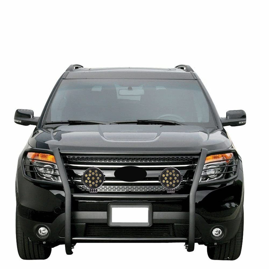 Grille Brush Black Horse Bumper Guard Modular Come with Pair of 7.0" Dia.LED Lights with Black Trim Rings Compatible with 2016-2019 Ford Explorer-17FJ30MA-PLB