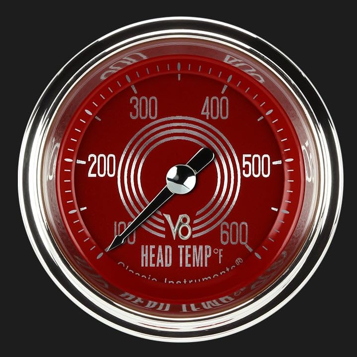 V8 Red Steelie Classic Instruments V8RS197SHC 2-1/8" Cylinder Head Temperature Gauge