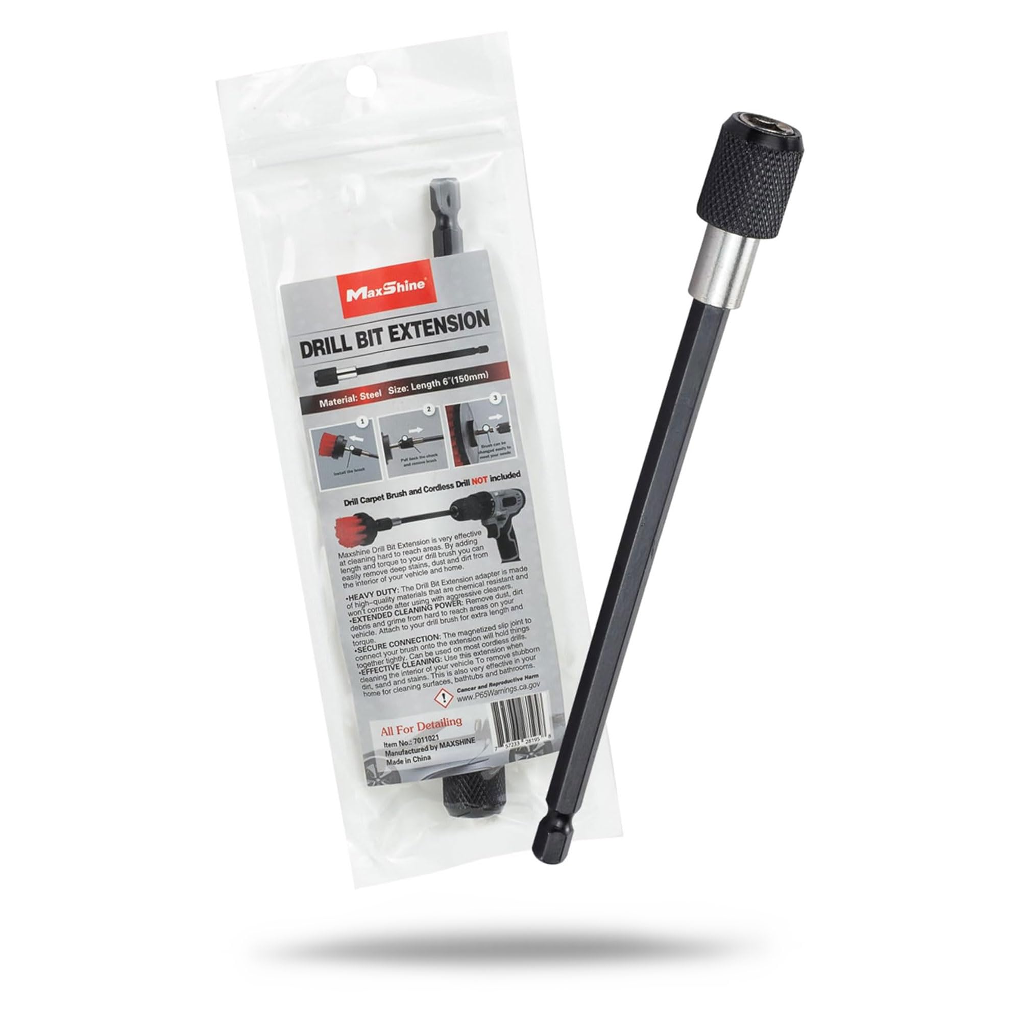 Maxshine Drill Extension Detailing | 6" Alloy Steel, Long-Reach, Chemical-Resistant | Magnetic Slip Joint, Fits Most Drill Brushes | Extended Access for Interior & Wheel Cleaning