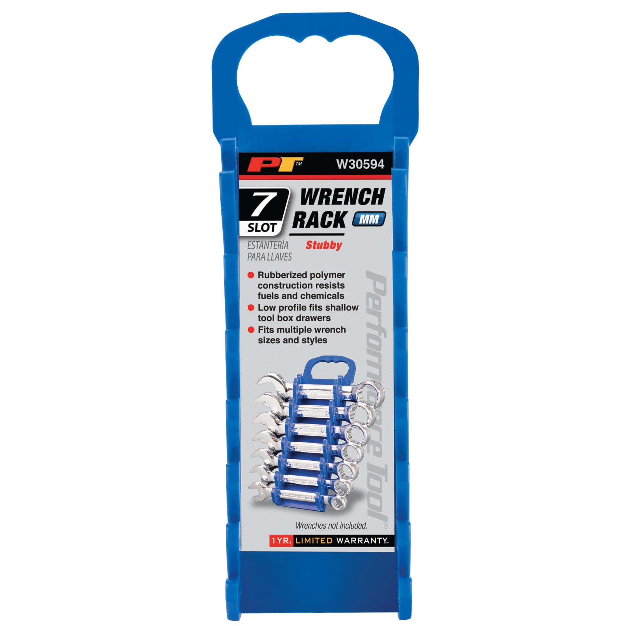 Performance Tool W30594 Organizer Rubberized Polymer Wrench for Metric Sizes 8-14mm, Non-Slip Slots Lock Wrenches, Compact and Mountable