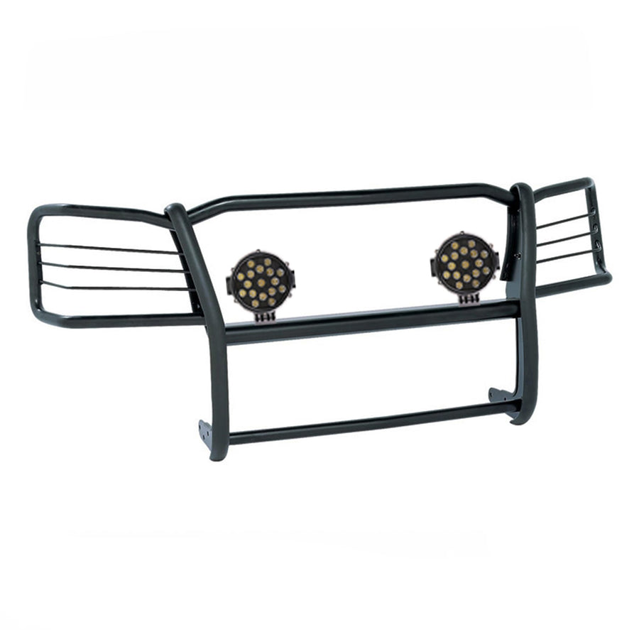 Black Horse Grille Brush Bumper Guard Black Modular Come with Pair of 7.0" Dia.LED Lights with Black Trim Rings Compatible with 1998-2004 Chevrolet S-10 Blazer-17A030200MA-PLB