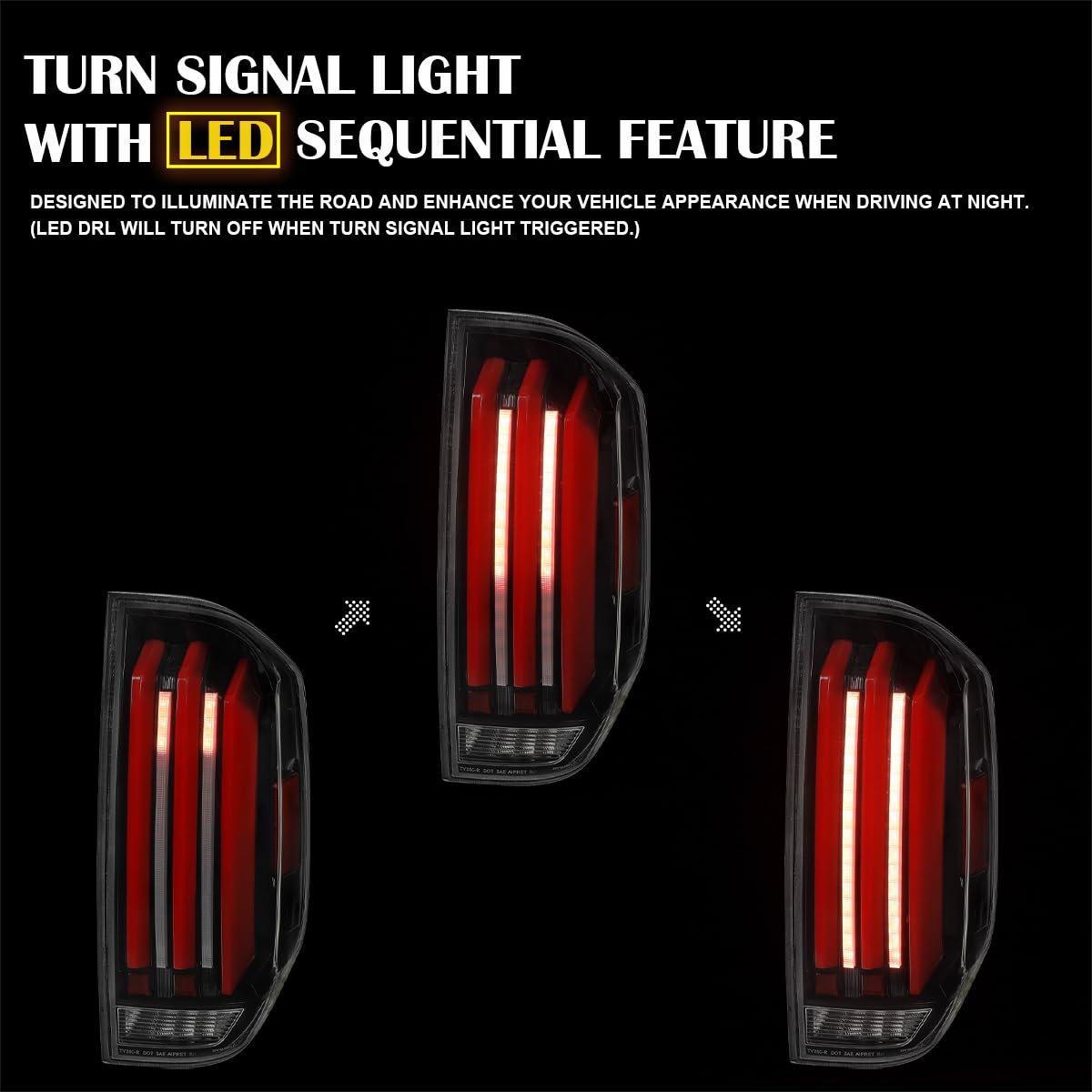 Full LED Strip Tail Lights SPEC-D TUNING w/Red Sequential LED Light Bars and Startup Animation Compatible with 2014-2021 Toyota Tundra, Left + Right Pair Assembly