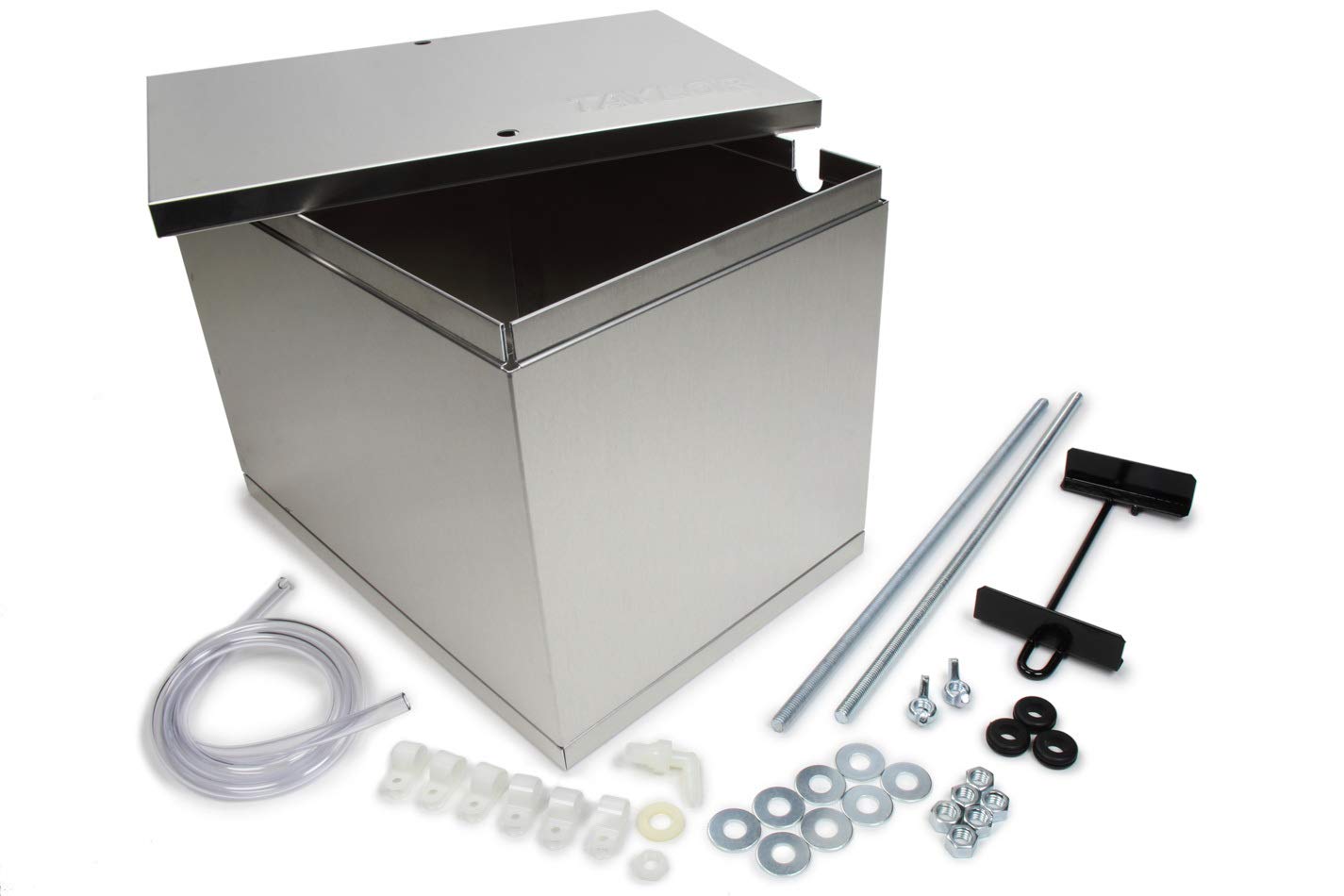 Battery Box Taylor Cable, Sealed, 13-1/2 x 9-1/2 x 10 in, Hardware Included, NHRA Compliant, Aluminum, Natural, Kit