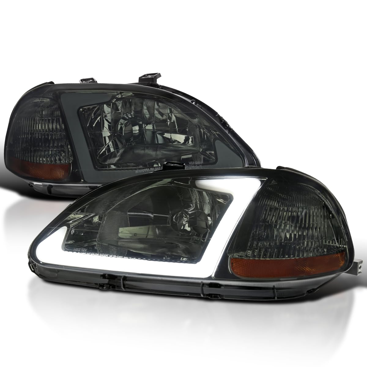 Smoke Headlights w/LED Tube Bar Spec-D Tuning Compatible with 1996-1998 Honda Civic 2/4Dr
