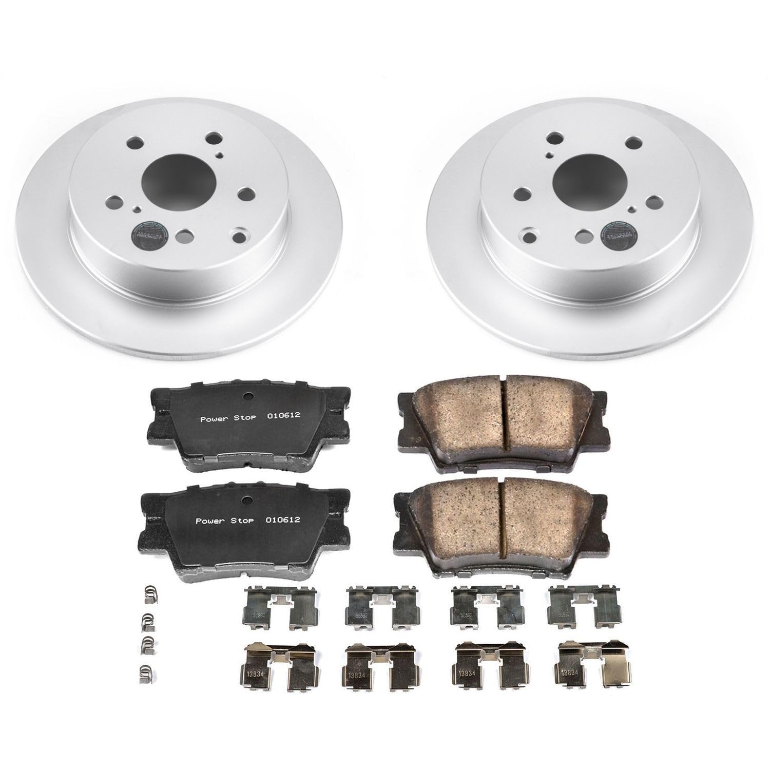Power Stop Rear Coated Brake Rotors and Z17 Ceramic Brake Pads Kit For Pontiac Vibe 2009-2010, Toyota Matrix 2009-2013 [Model Specific]