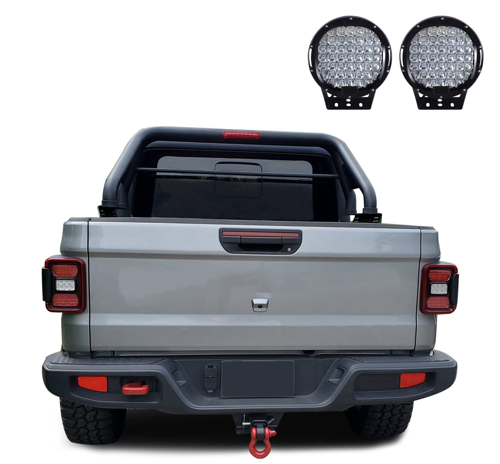 Classic Black Horse Roll Bar Incl.Set of 9 Black Round LED Light Compatible with 2020-2024 Jeep Gladiator-RB09BK-PL69B
