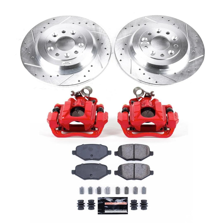 Power Stop Z23 Daily Driver Brake Pad and Rotor Kit Rear with Red Powder Coated Calipers For Lincoln MKT 2010-2019 [Model Specific]