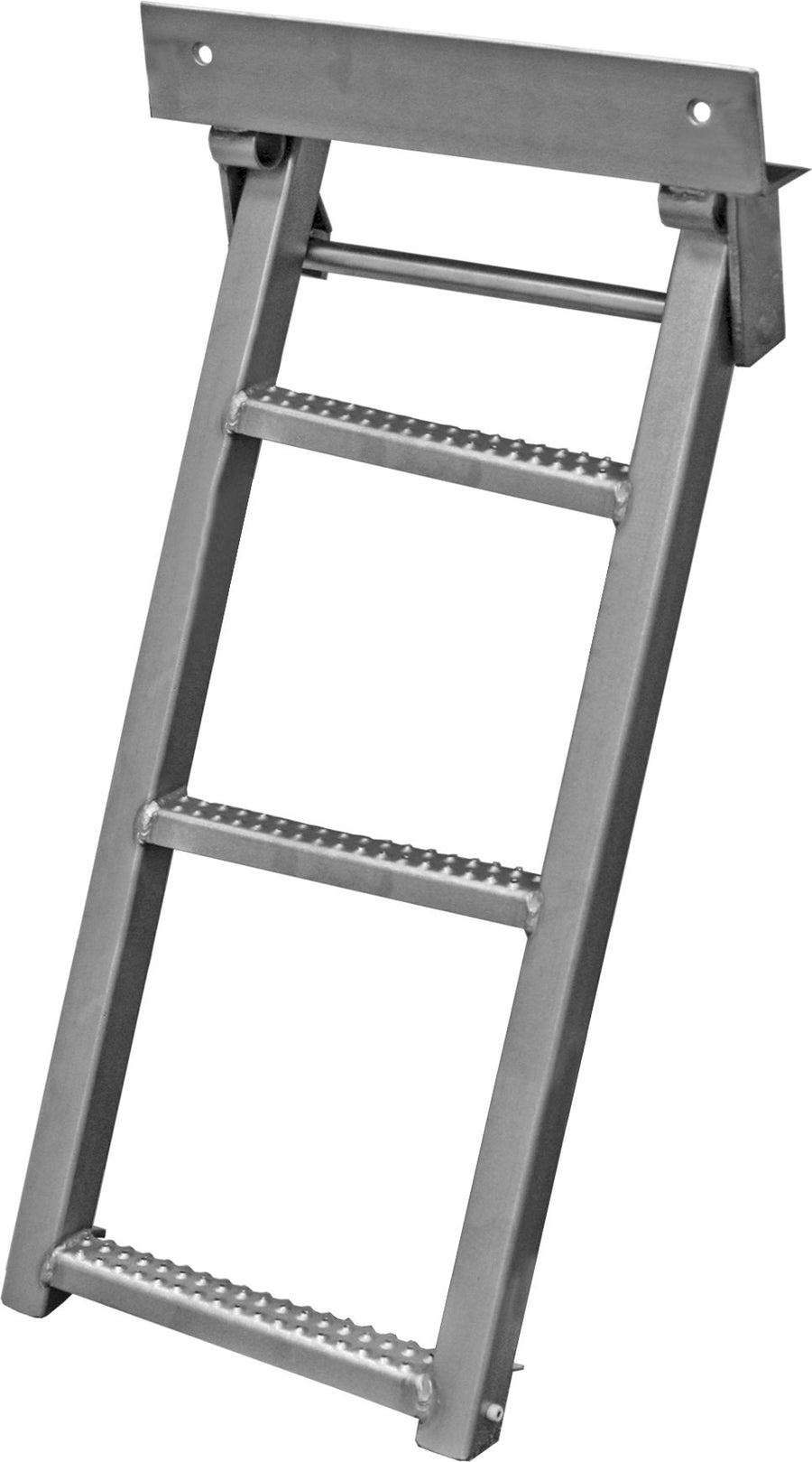 Stainless Steel Buyers Products RS3SS 3-Rung Retractable Truck Step, 17.38 x 35 Inch, Non-Slip Treads, L-Shaped Bracket, 14 Inch Bolt Center, 500 lb Capacity, Bead-Blasted Finish, Folds Away